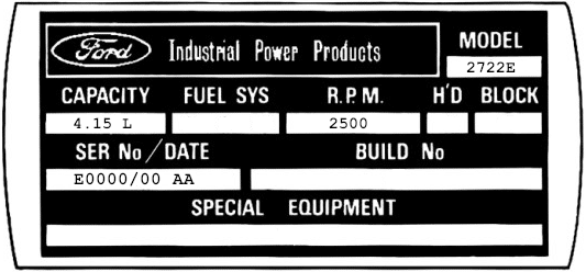 Ford 2722E Serial Tag