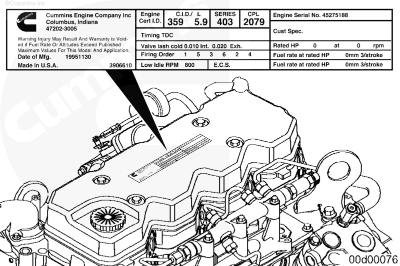 Cummins data plate location