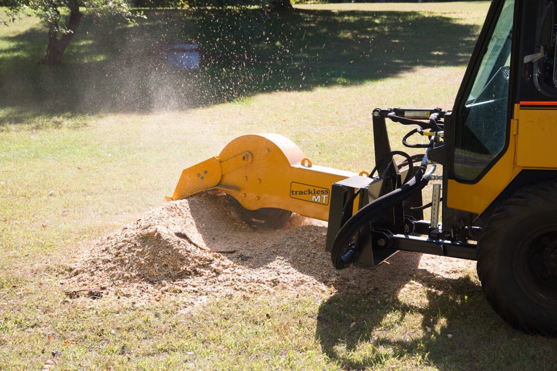 trackless vehicles mt6 with stump grinder attachment